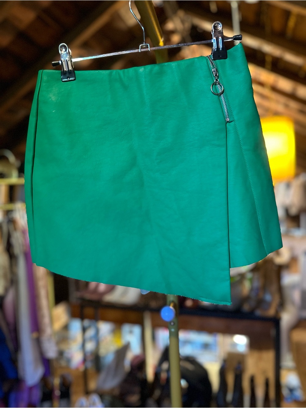 Emerald Faux Leather Mini Skirt with Side Zip